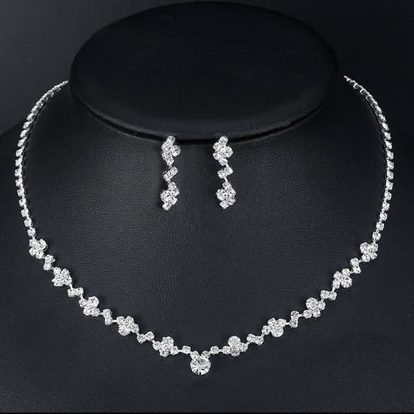 1 sæt enkel krystal choker halskæde øreringe sæt bryllup Silver