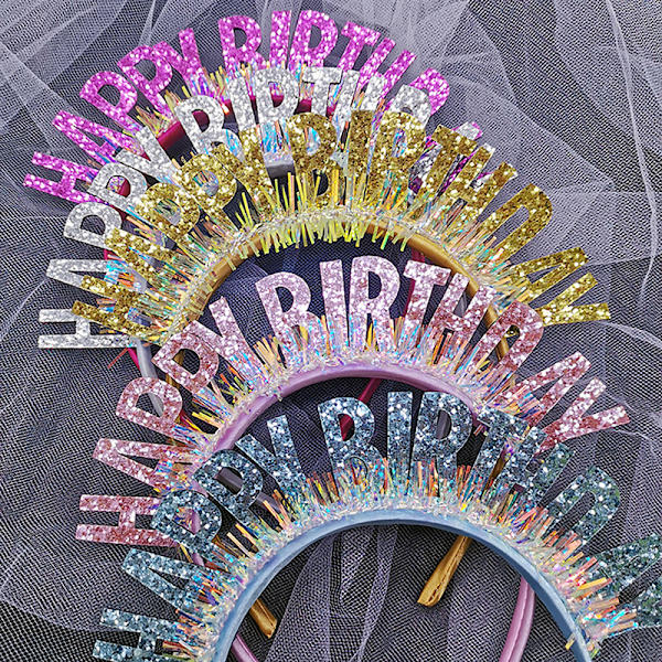 Glitter HAPPY BIRTHDAY Paljettipäänauha syntymäpäivän koristelu Birt Rose red
