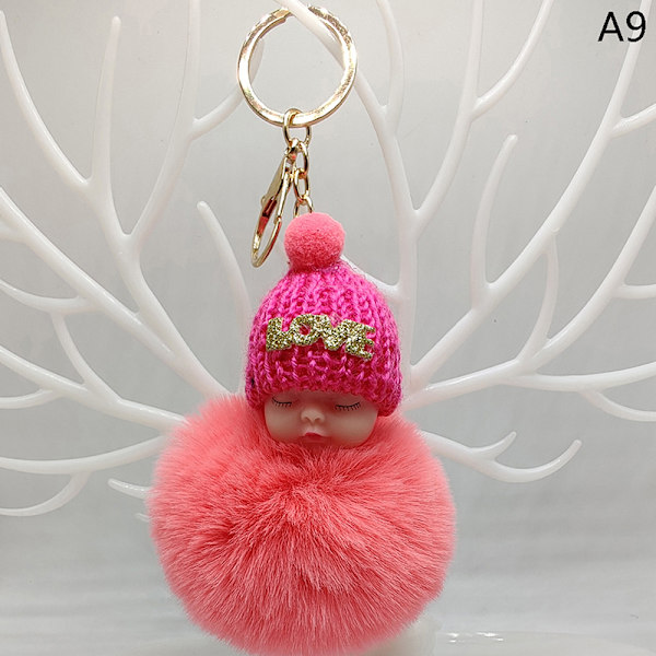 Sovende Baby Nøglering e Fluffy Plys Dukke Nøgleringe Kvinder Pige A9