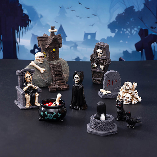 Halloween Micro Landskap Miniatyr Harts Dekoration Mini Fe Gard A20