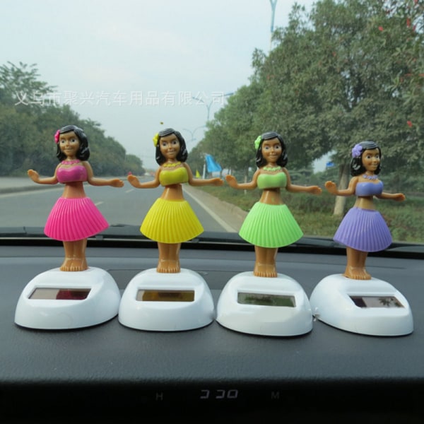 Solar Power Dancing Swinging Girl Legetøj Dashboard Decor Yellow