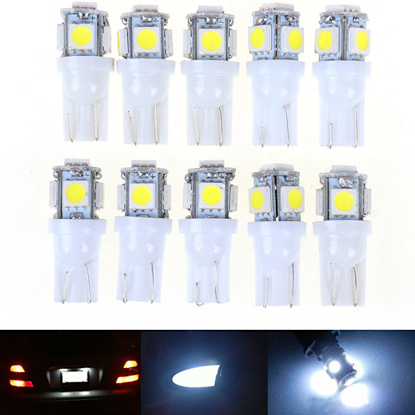 10 st White T10 Wedge 5-SMD 5050 5W5 LED-nummerskyltslampor