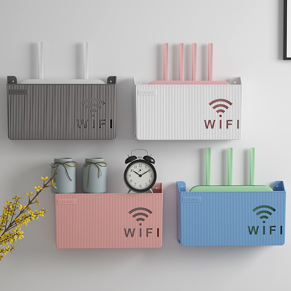 Trådløs Wifi Router Hylde Opbevaringsboks Væghængende ABS Organiz Gray