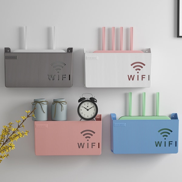 Trådløs Wifi Router Hylle Oppbevaringsboks Vegghengende ABS Organiz Gray