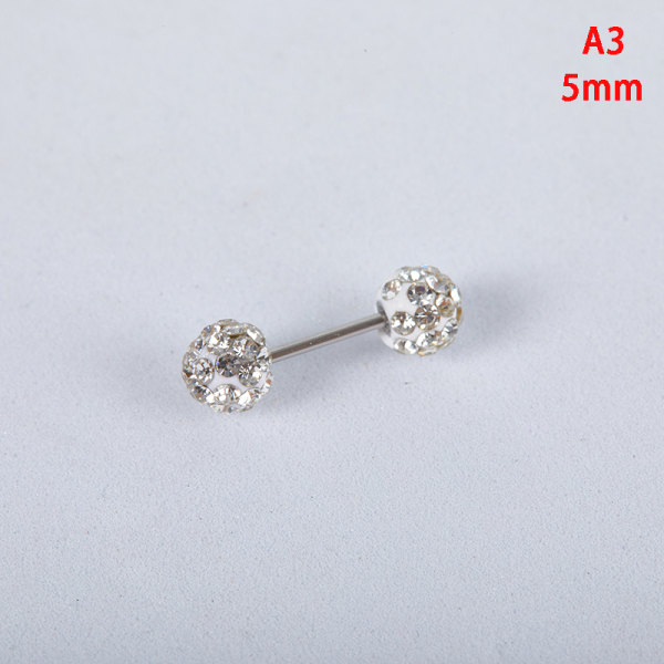 Muoti Titanium Steel Unisex Naiset Miehet Pyöreä Crystal Zircon Ea White 5mm