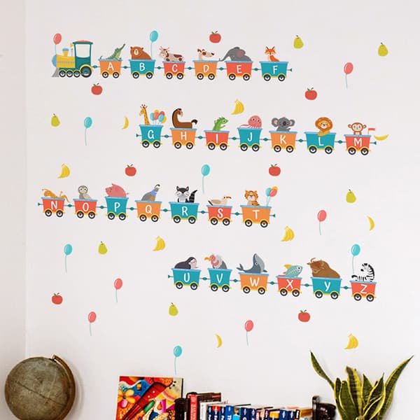Alphabet Animals Train Early Education Wallstickers til børn R Multicolor