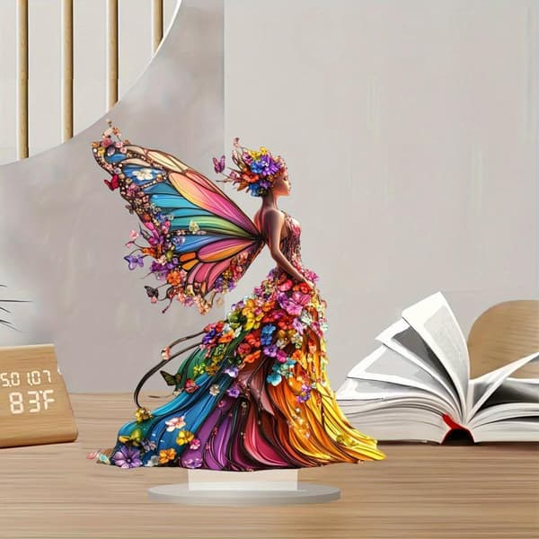 1 stk. akryl sommerfuglefe-statue bordpynt sommerfugl A4