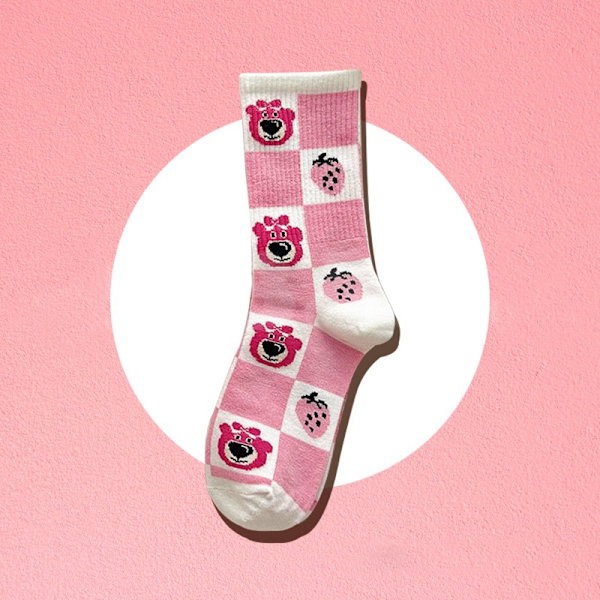 Pink Bear Cartoon og Sweet College Style Høst Vinterstrømper W