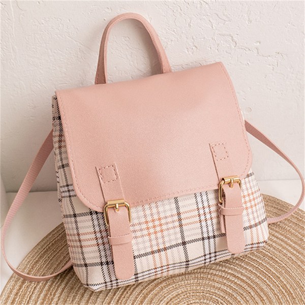 Kvinner Mini Ryggsekk Mote Trykk Plaid Personlighet Multi-Fu Pink2