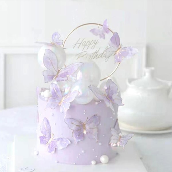 10 kpl Butterfly-kakunpäälliset Happy Birthday -kakunpäälliset Weddin Purple B