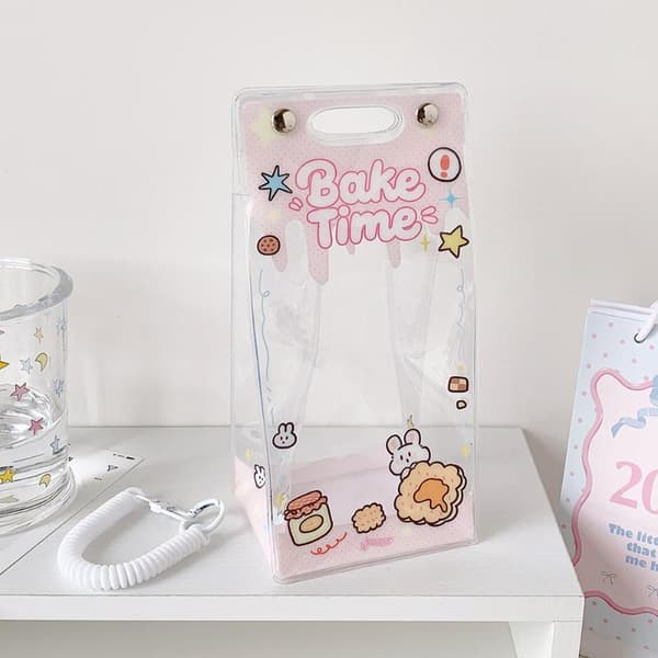 Kawaii Klar PVC Docka Display Väska e Tecknade Tryck Dammtät Fo Blue