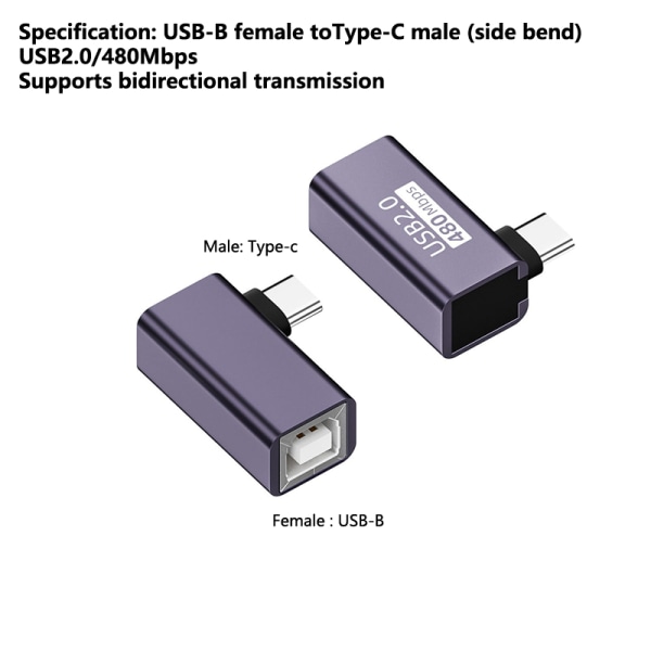 Type-C/Mini USB2.0 til USB-B-adapterkontakt for skriverutvalg A2