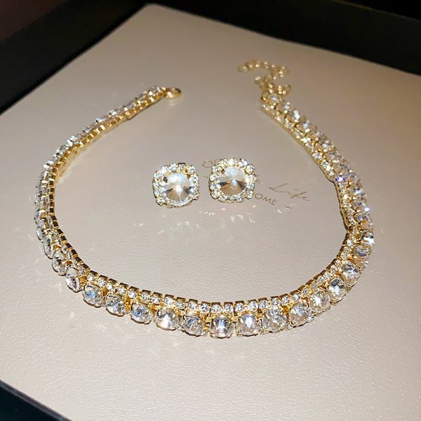 3 Styck Lyx Kristall Halsband Örhängen Set Trend Brud Bröllop 4
