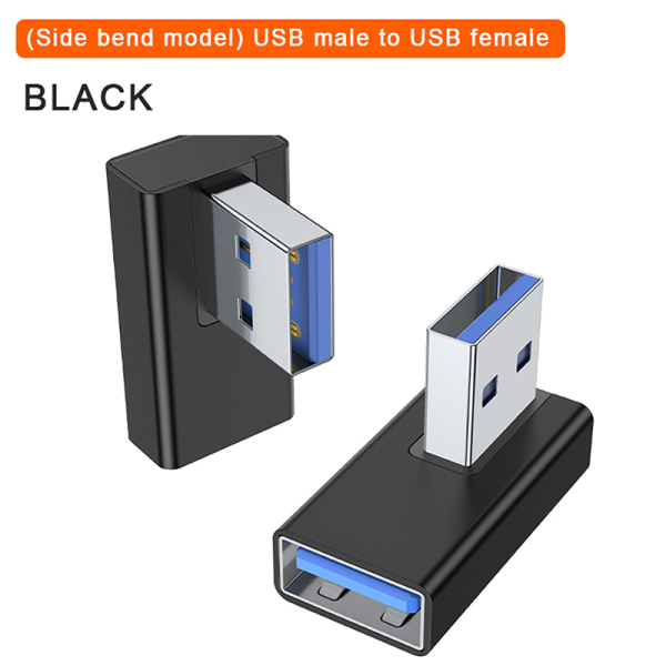 90 grader vänster höger upp och ner Vinklad USB 3.0 A Hane Till Hona Ex Black 2