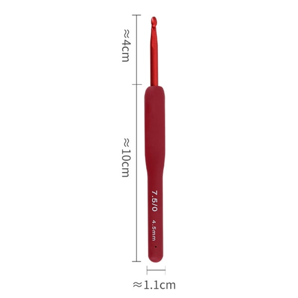 1 STK rød heklenål Silikonhåndtak Håndstrikk i aluminium s C 4.5mm