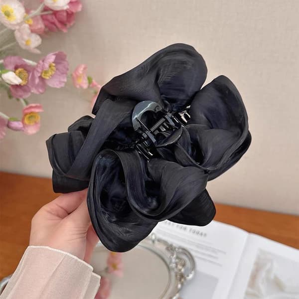 Bløde plisserede chiffonblomst bananhårklemmer skridsikre elegante A3