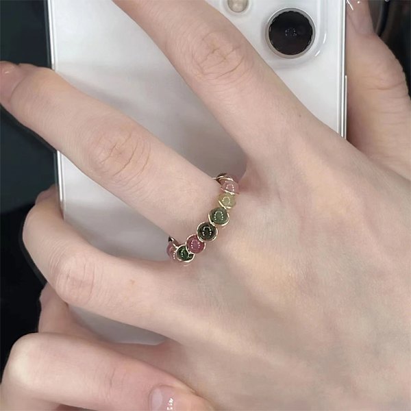 Rainbow Tourmaline Ring Fashion Retro Käsintehty metallilanka Windi A1