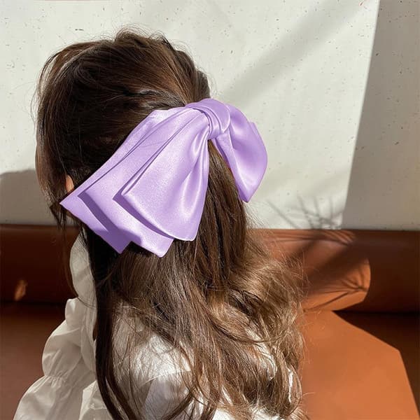 Ny stor sateng hårspenne Hårsløyfer Jente Dame Solid Svart Multi Purple
