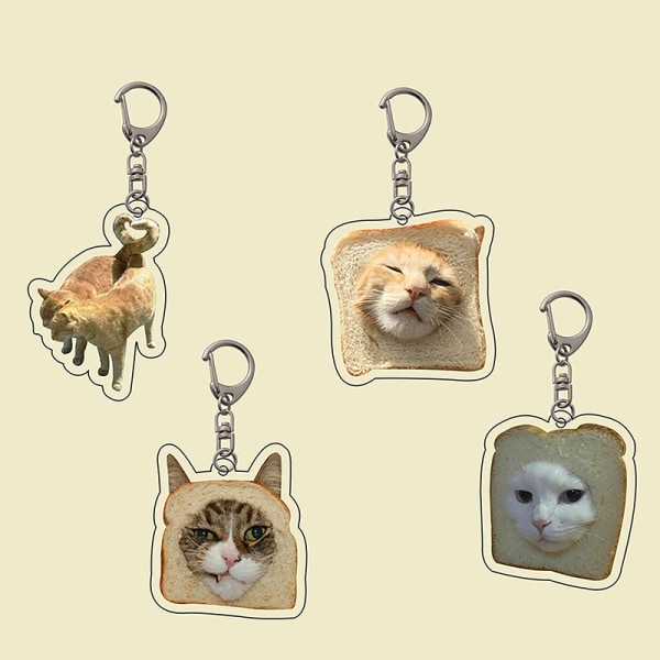 Creative e Toast Cat Akryl nøkkelring Morsom Kawaii Animal Penda B