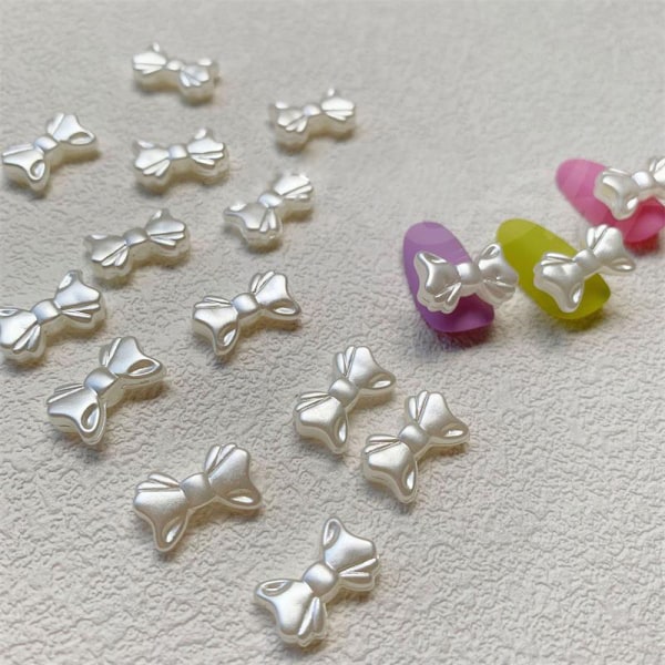 20st/påse French Pearl White Bow Nail Charm Elegant Bow DIY Nai