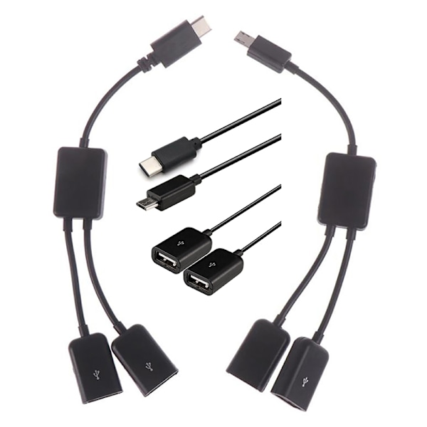 Micro USB/Typ C till Dual Port HUB Cable Y-delare för surfplatta P B