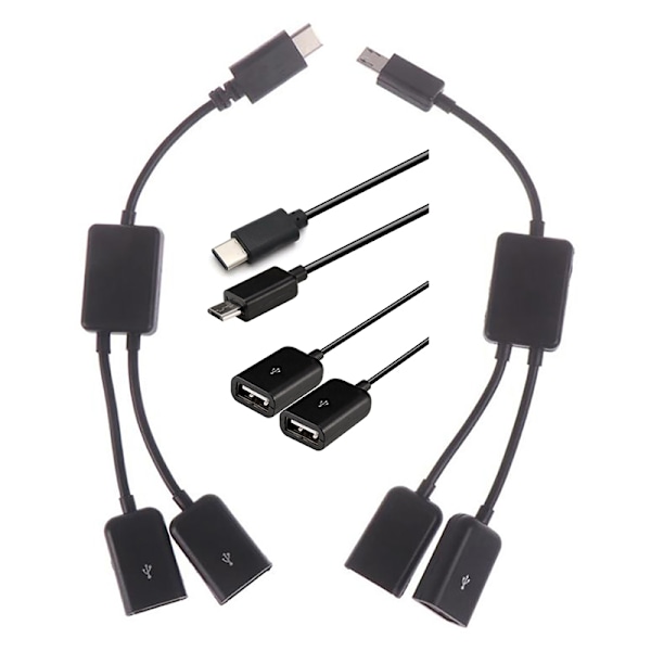 Micro USB/Type C til Dual Port HUB Cable Y Splitter for nettbrett P B