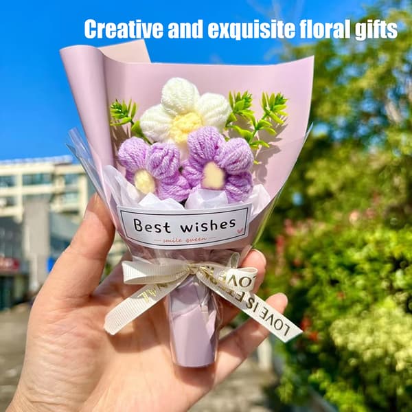 Heklede blomster Kunstig blomsterbukett Håndlaget strikket blomst A3
