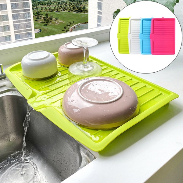 Tyhjennysteline keittiön organizer silikonista astian valutusalusta Green