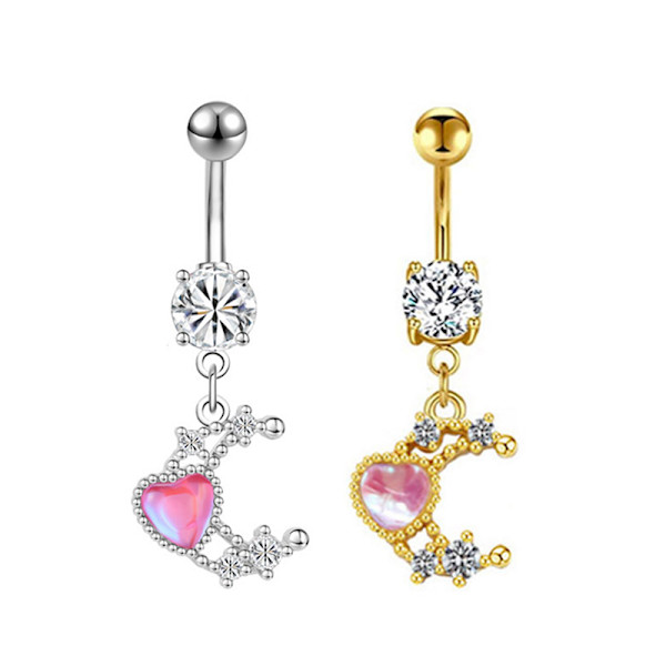 Pink zirkon vedhæng navle ring rustfrit stål navle pie A3