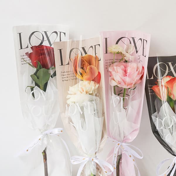 20 st LOVE Transparent Rose Single Bag Bukett Förpackningspåsar White