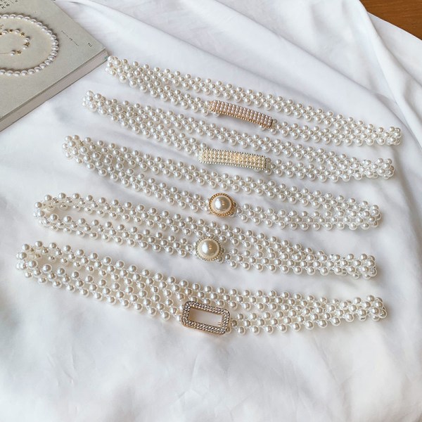 Stort perletaljekæde til kvinders elastikbælte med diamantdekor A9