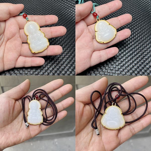 Grön vit Buddha halsband för kvinnor Utsökt stil Maitreya A4