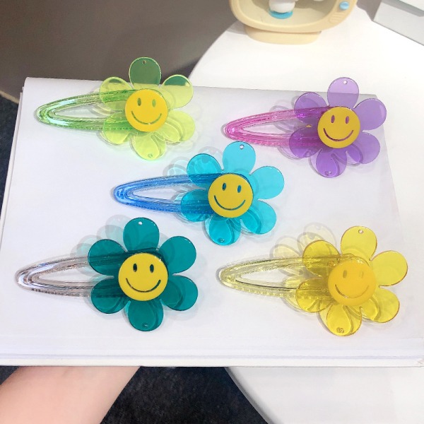 Candy Color Transparente solsikkehårclips Smiley Sunflower H A3