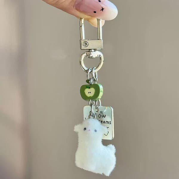 e Flocked Hjorte Nøglering Med Lås Perle Sløjfe Blomster Charms Til A8