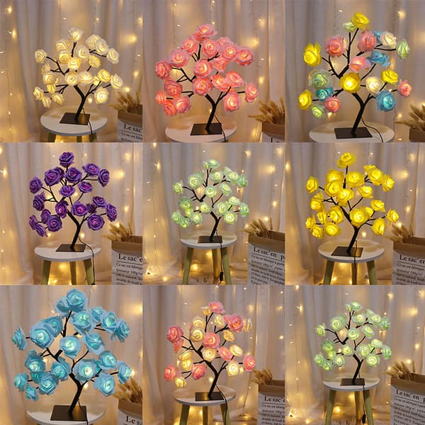 LED Bordlampe Lys Rose Flower Tree USB Night Lights Home De D