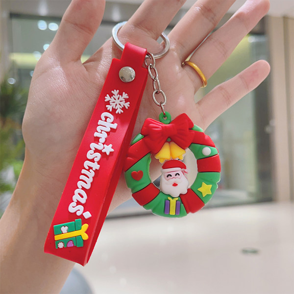 Christmas Keychain Cartoon e Santa Claus Snowman Elk Pendant Ke A9