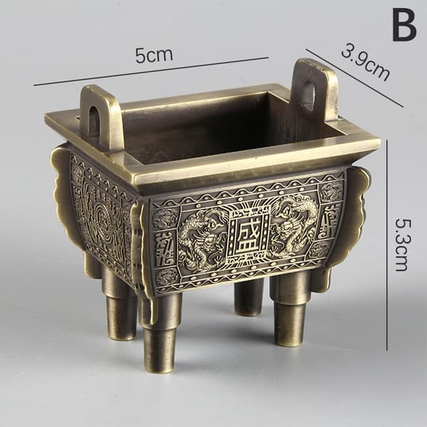 Retro Bronze Tripod Røgelse Brænder Udskæring Drage Chinoiserie B