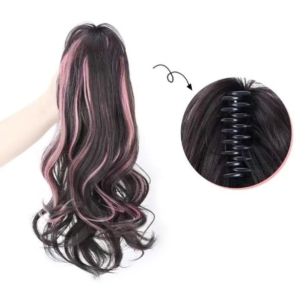 Synteettinen Claw Clip Ponytail Hiustenpidennykset Lyhyt Kihara Natura Highlights pink