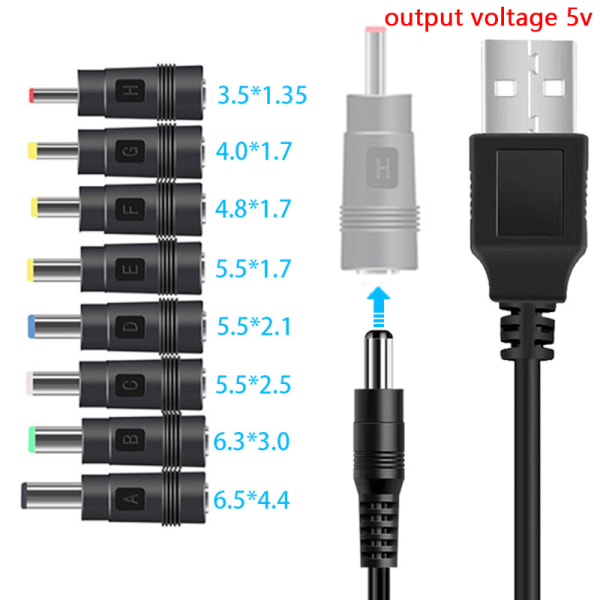 USB til likestrømkabel 5V til 12V Boost Converter 8 adaptere USB A5