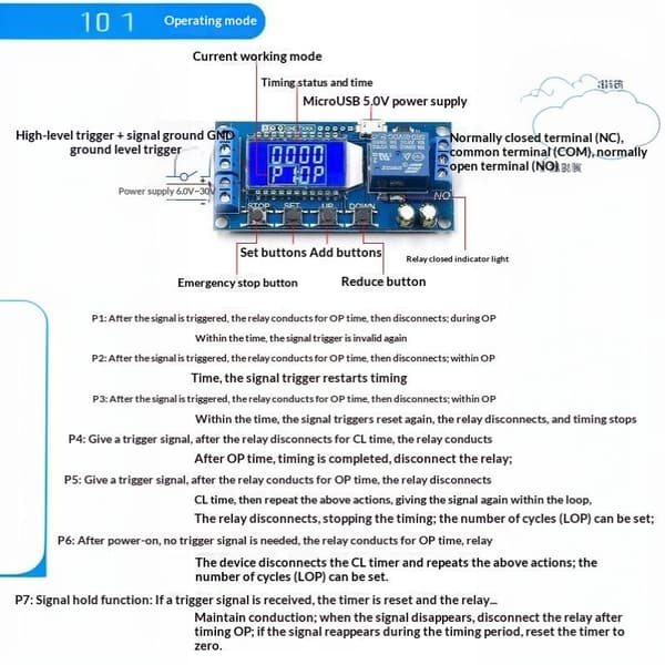 6-30V Micro USB digitaalinen LCD-näytöllinen aikaviiverelemoduuli Con