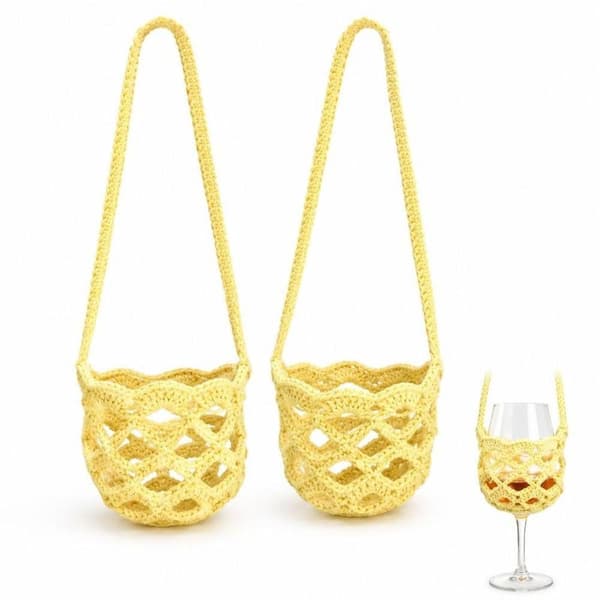 1 stk bærbar strikket heklet vinglass crossbody-holder hul A2