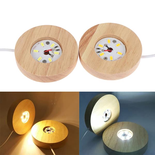 Træ LED-lys Dispaly Base Natlampe i træ LED-lys white