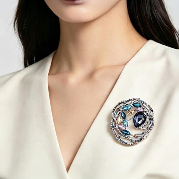 Mode Krystal Rhinestone Cirkel Broche Til Kvinder Frakke Smykker A1