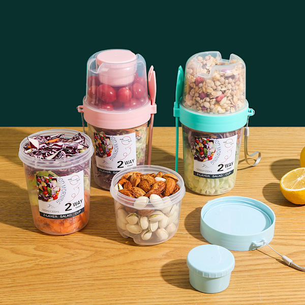 Frokost Frukt Havregryn Yoghurt Salat Kopp Med Lokk Og Skje To-lags White