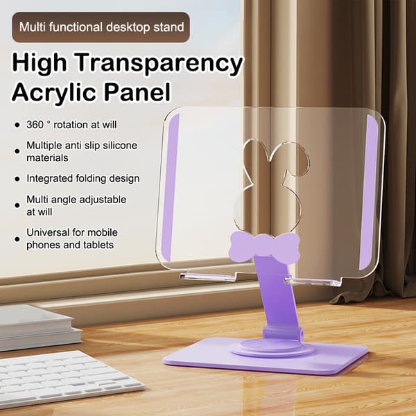 Klar Akryl 360° Roterbar Tablet Stand Foldbar Desktop Telefonholder A2