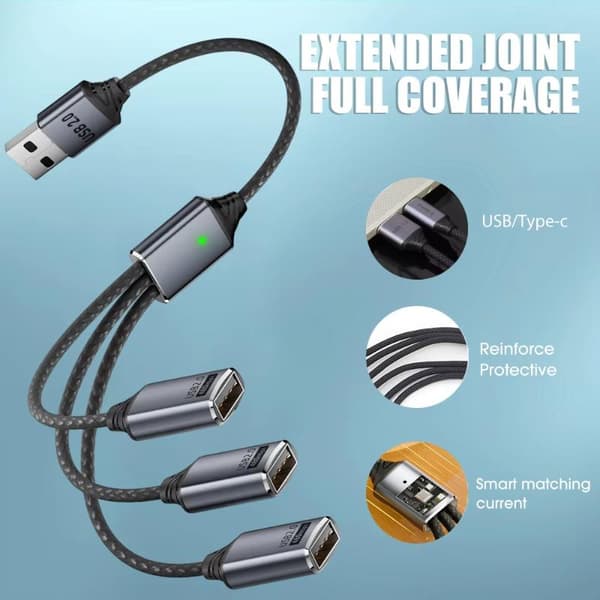 USB / Type C -jakokaapeli 3-in-1 moniporttinen uros-naaras-sovitin A3