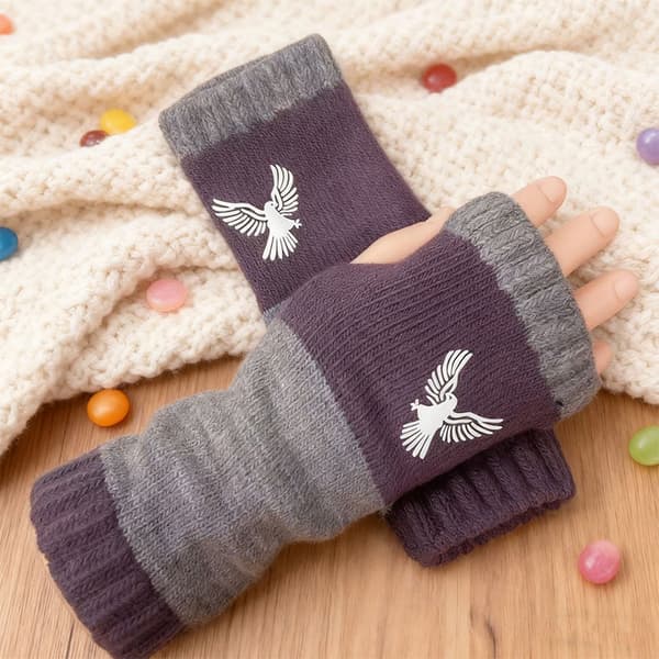 Efterår Vinter Ørn Kat Broderi Retro Varme Åbne Handsker Kvinder A11