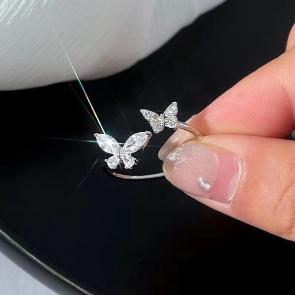 Skinnende krystall sommerfugl zirkon ringer for kvinner jenter minimalistisk