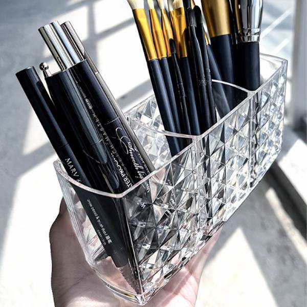 Makeup børste øjenbrynsblyant opbevaringsstativ tre rum Sto Clear