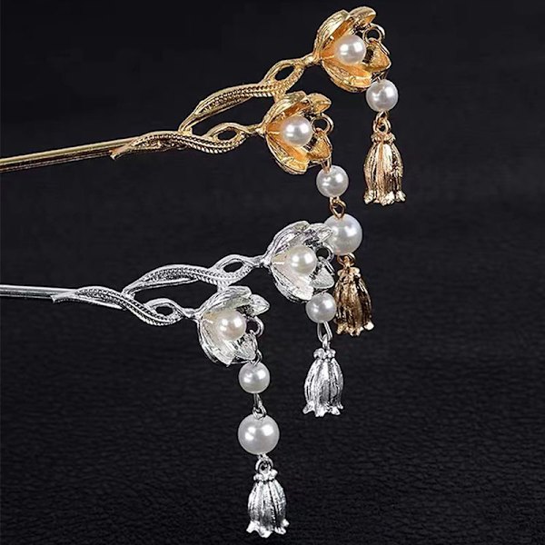 Vintage Style Hanfu Hair Stick Naisten Metal Flower Hair Fork Ha Silver